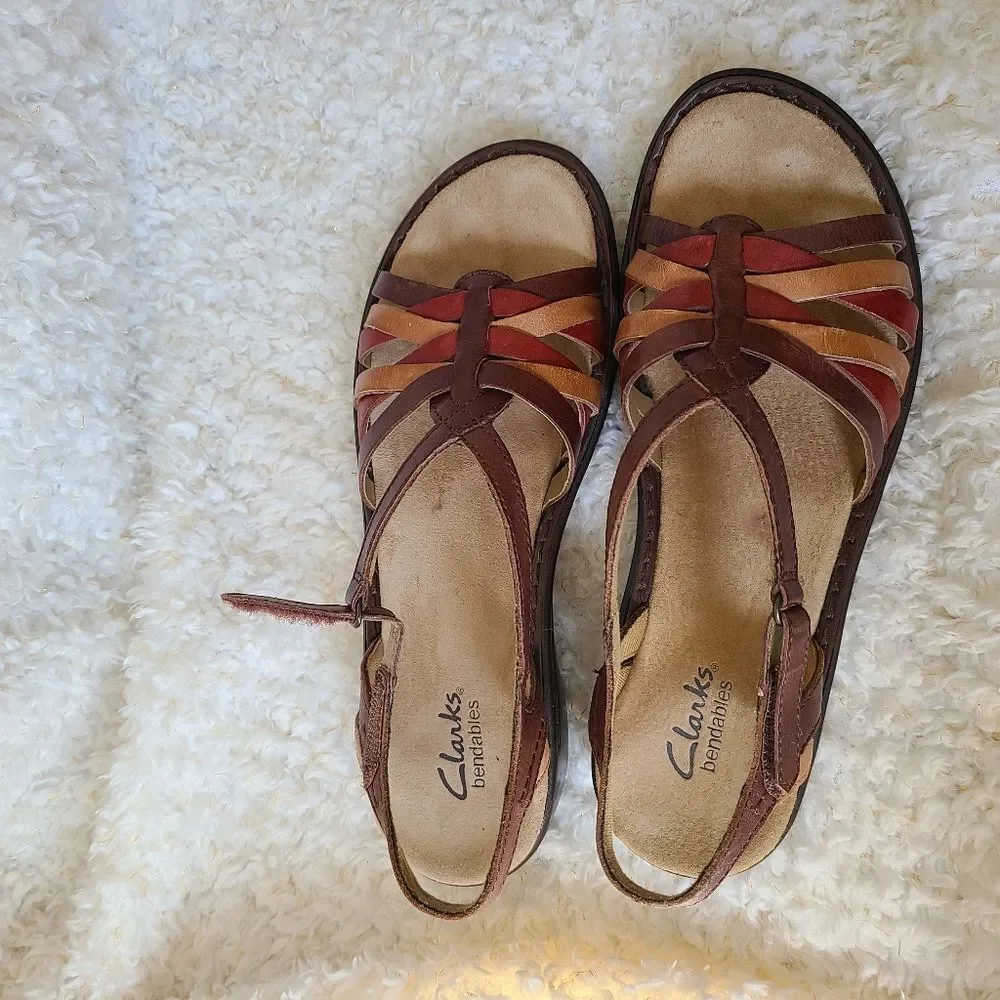 Clarks Multi Color‎ Leather Bendables Sandals 7.5